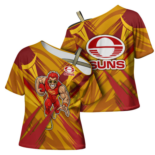 Gold Coast Suns Australian Football Cross Shoulder Shirt Heroic Solar Mascot - Bold Team Colors