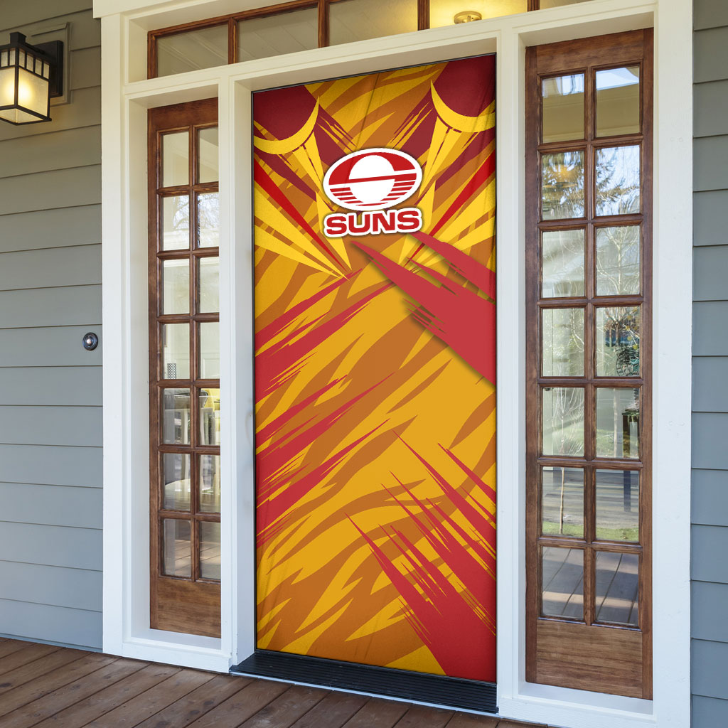 Gold Coast Suns Australian Football Door Cover Heroic Solar Mascot - Bold Team Colors