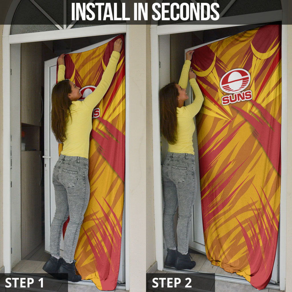 Gold Coast Suns Australian Football Door Cover Heroic Solar Mascot - Bold Team Colors
