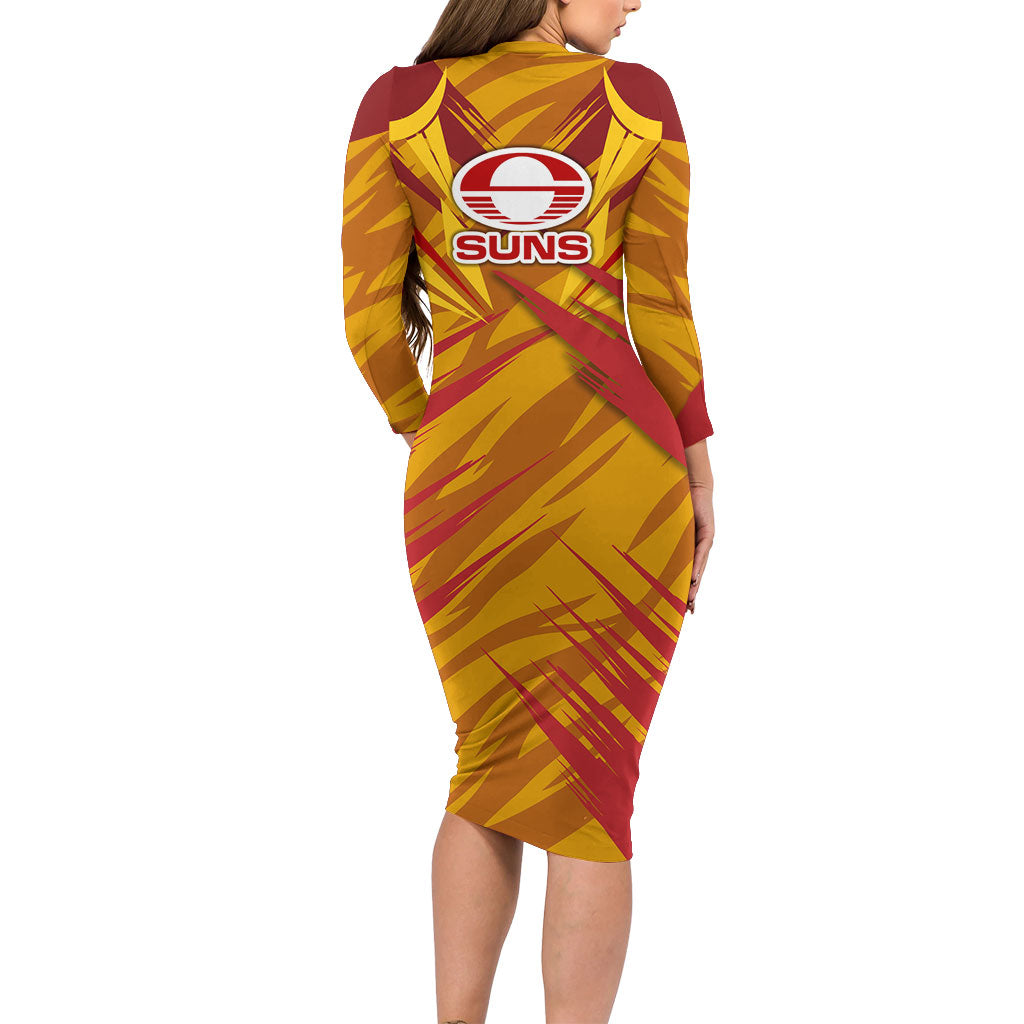 Gold Coast Suns Australian Football Family Matching Long Sleeve Bodycon Dress and Hawaiian Shirt Heroic Solar Mascot - Bold Team Colors