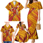 Gold Coast Suns Australian Football Family Matching Mermaid Dress and Hawaiian Shirt Heroic Solar Mascot - Bold Team Colors