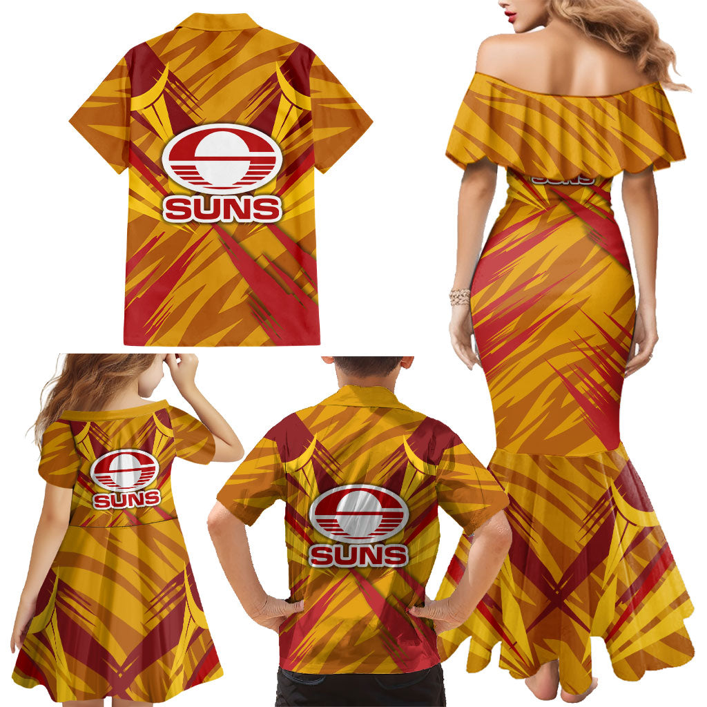 Gold Coast Suns Australian Football Family Matching Mermaid Dress and Hawaiian Shirt Heroic Solar Mascot - Bold Team Colors