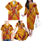 Gold Coast Suns Australian Football Family Matching Off The Shoulder Long Sleeve Dress and Hawaiian Shirt Heroic Solar Mascot - Bold Team Colors