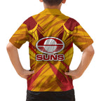 Gold Coast Suns Australian Football Family Matching Off The Shoulder Long Sleeve Dress and Hawaiian Shirt Heroic Solar Mascot - Bold Team Colors
