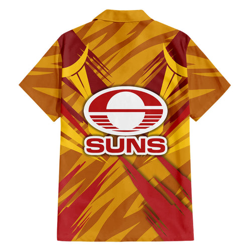 Gold Coast Suns Australian Football Family Matching Off The Shoulder Long Sleeve Dress and Hawaiian Shirt Heroic Solar Mascot - Bold Team Colors