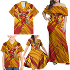 Gold Coast Suns Australian Football Family Matching Off Shoulder Maxi Dress and Hawaiian Shirt Heroic Solar Mascot - Bold Team Colors