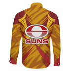 Gold Coast Suns Australian Football Family Matching Off Shoulder Maxi Dress and Hawaiian Shirt Heroic Solar Mascot - Bold Team Colors