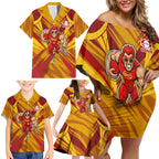 Gold Coast Suns Australian Football Family Matching Off Shoulder Short Dress and Hawaiian Shirt Heroic Solar Mascot - Bold Team Colors