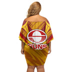 Gold Coast Suns Australian Football Family Matching Off Shoulder Short Dress and Hawaiian Shirt Heroic Solar Mascot - Bold Team Colors