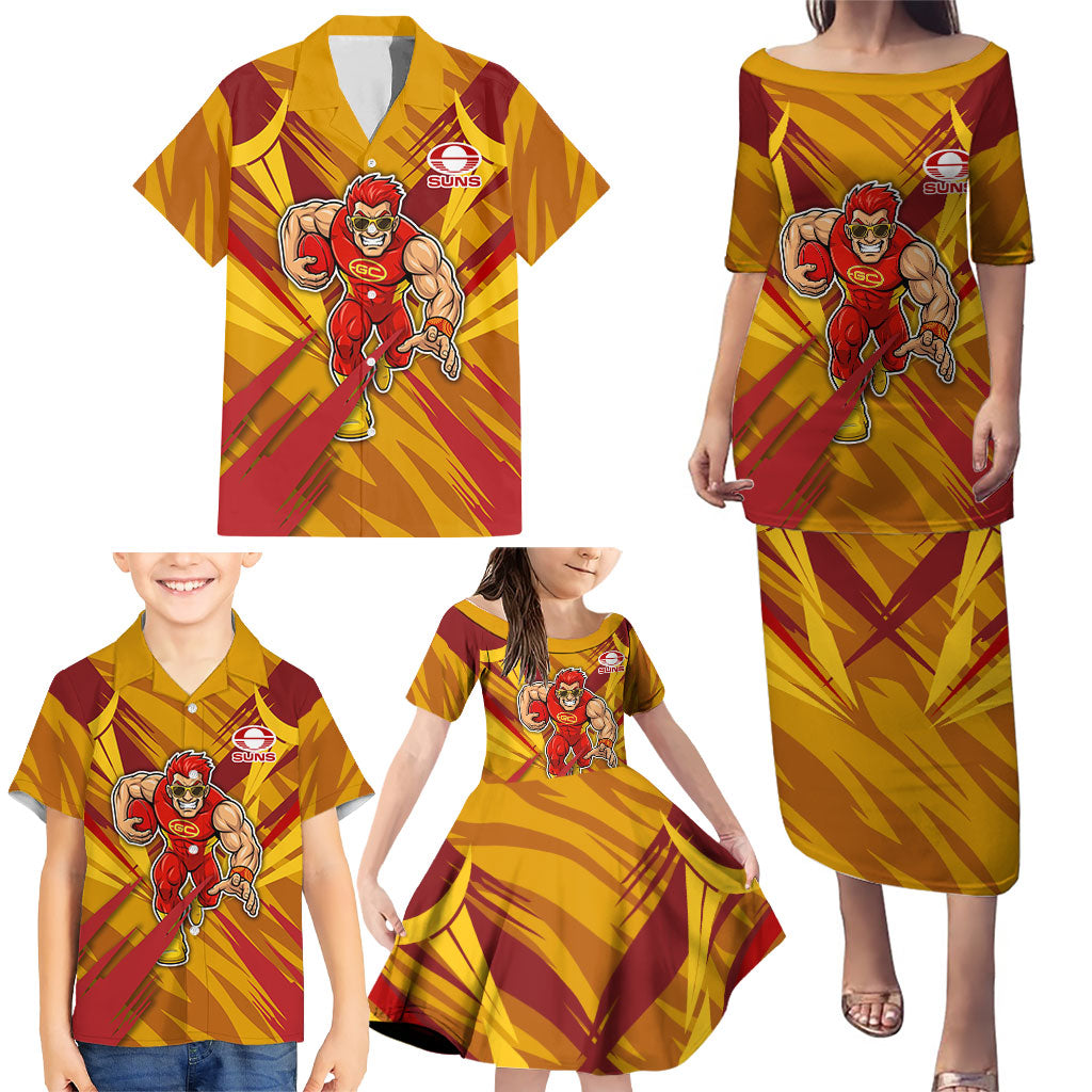Gold Coast Suns Australian Football Family Matching Puletasi and Hawaiian Shirt Heroic Solar Mascot - Bold Team Colors