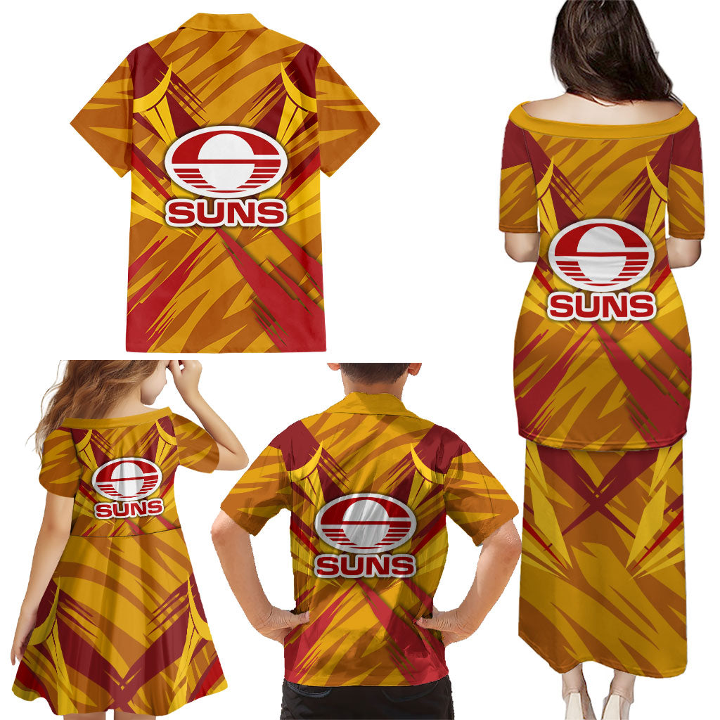 Gold Coast Suns Australian Football Family Matching Puletasi and Hawaiian Shirt Heroic Solar Mascot - Bold Team Colors