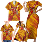 Gold Coast Suns Australian Football Family Matching Short Sleeve Bodycon Dress and Hawaiian Shirt Heroic Solar Mascot - Bold Team Colors