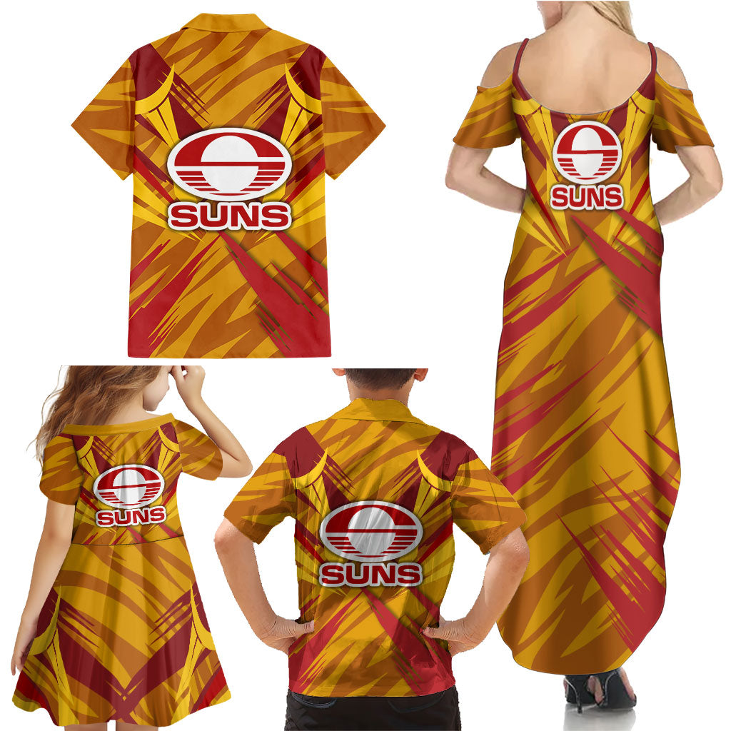 Gold Coast Suns Australian Football Family Matching Summer Maxi Dress and Hawaiian Shirt Heroic Solar Mascot - Bold Team Colors