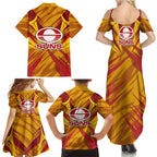Gold Coast Suns Australian Football Family Matching Summer Maxi Dress and Hawaiian Shirt Heroic Solar Mascot - Bold Team Colors