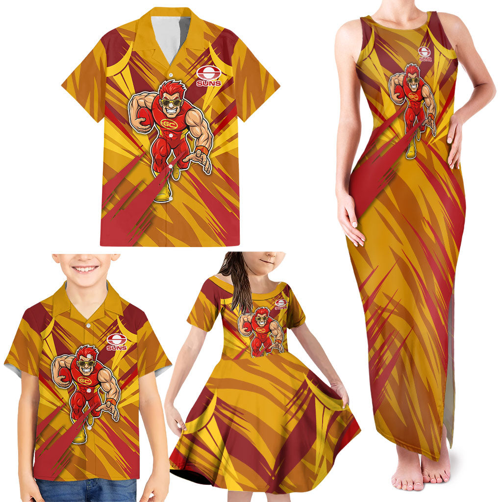Gold Coast Suns Australian Football Family Matching Tank Maxi Dress and Hawaiian Shirt Heroic Solar Mascot - Bold Team Colors