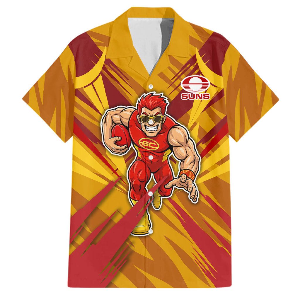 Gold Coast Suns Australian Football Family Matching Tank Maxi Dress and Hawaiian Shirt Heroic Solar Mascot - Bold Team Colors