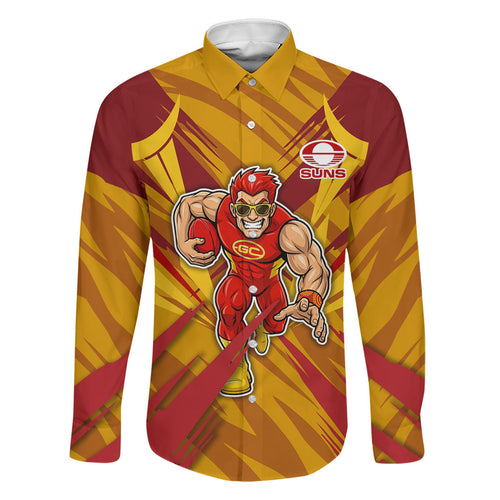 Gold Coast Suns Australian Football Family Matching Tank Maxi Dress and Hawaiian Shirt Heroic Solar Mascot - Bold Team Colors