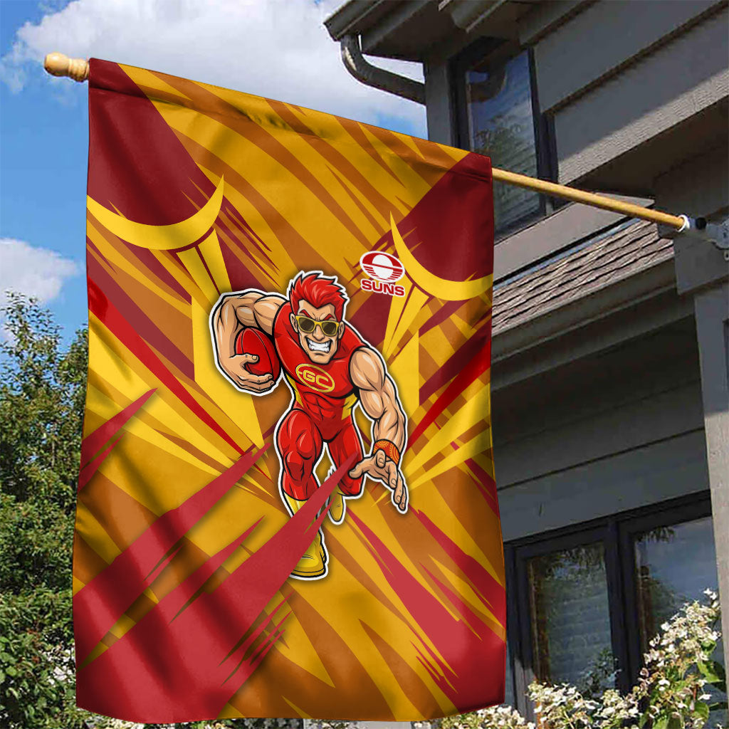 Gold Coast Suns Australian Football Garden Flag Heroic Solar Mascot - Bold Team Colors