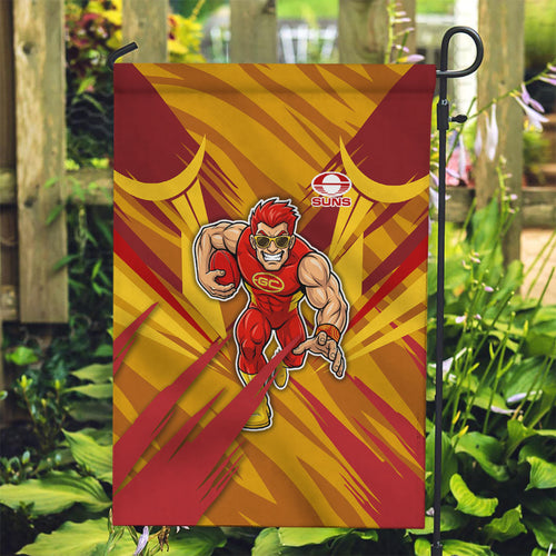 Gold Coast Suns Australian Football Garden Flag Heroic Solar Mascot - Bold Team Colors