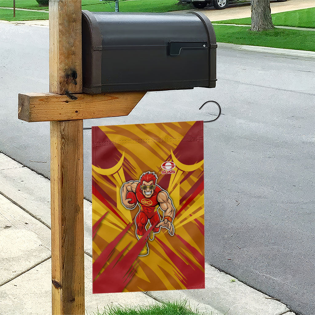 Gold Coast Suns Australian Football Garden Flag Heroic Solar Mascot - Bold Team Colors