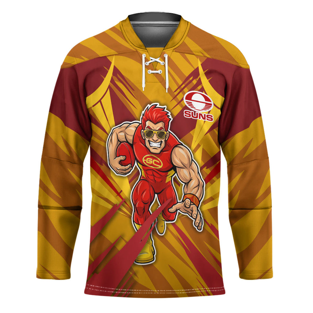 Gold Coast Suns Australian Football Hockey Jersey Heroic Solar Mascot - Bold Team Colors