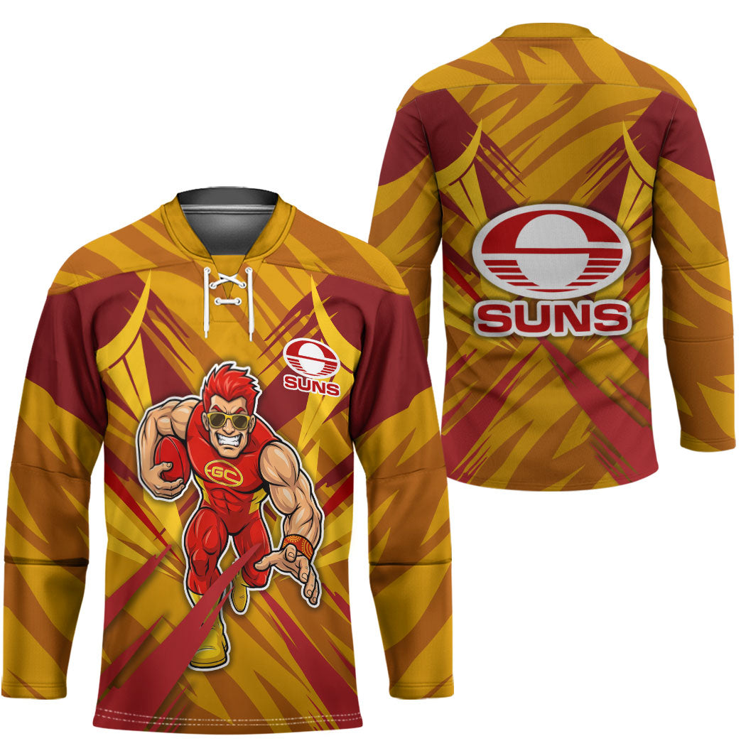 Gold Coast Suns Australian Football Hockey Jersey Heroic Solar Mascot - Bold Team Colors