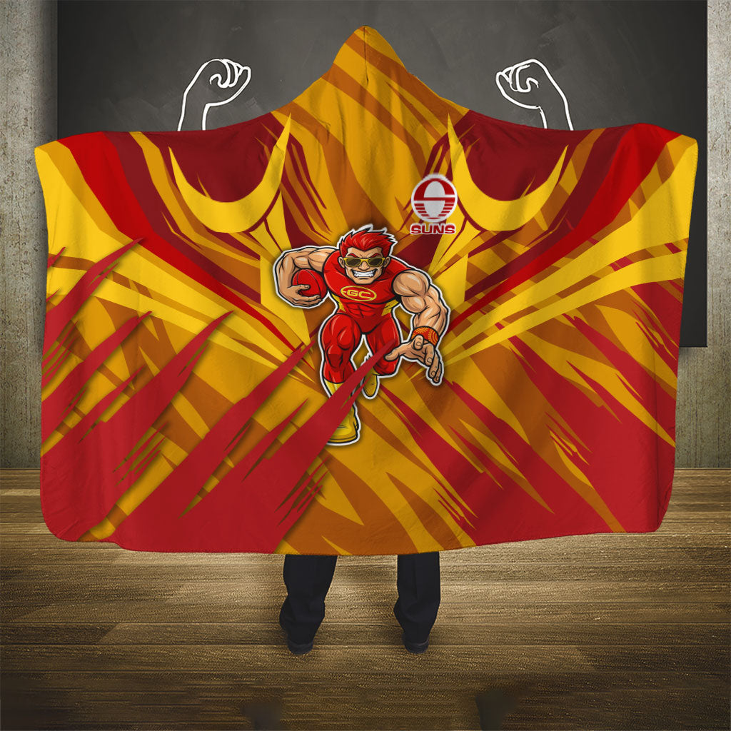 Gold Coast Suns Australian Football Hooded Blanket Heroic Solar Mascot - Bold Team Colors