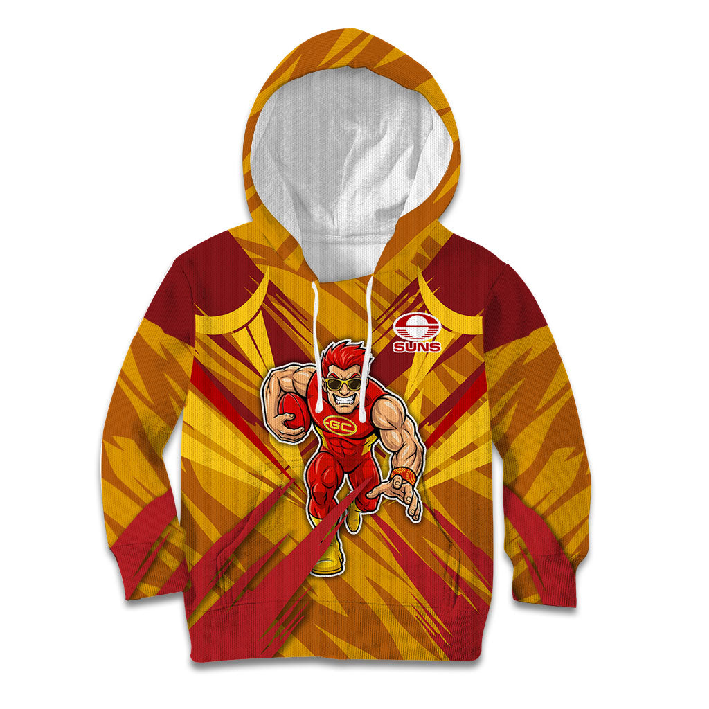 Gold Coast Suns Australian Football Kid Hoodie Heroic Solar Mascot - Bold Team Colors