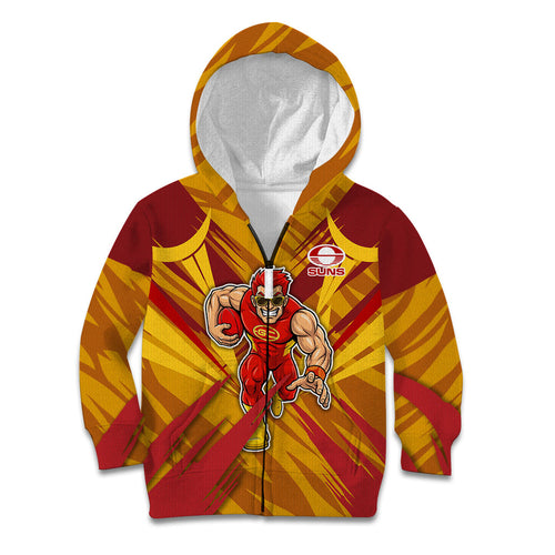 Gold Coast Suns Australian Football Kid Hoodie Heroic Solar Mascot - Bold Team Colors