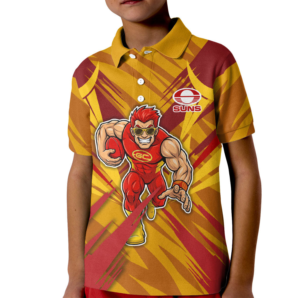 Gold Coast Suns Australian Football Kid Polo Shirt Heroic Solar Mascot - Bold Team Colors