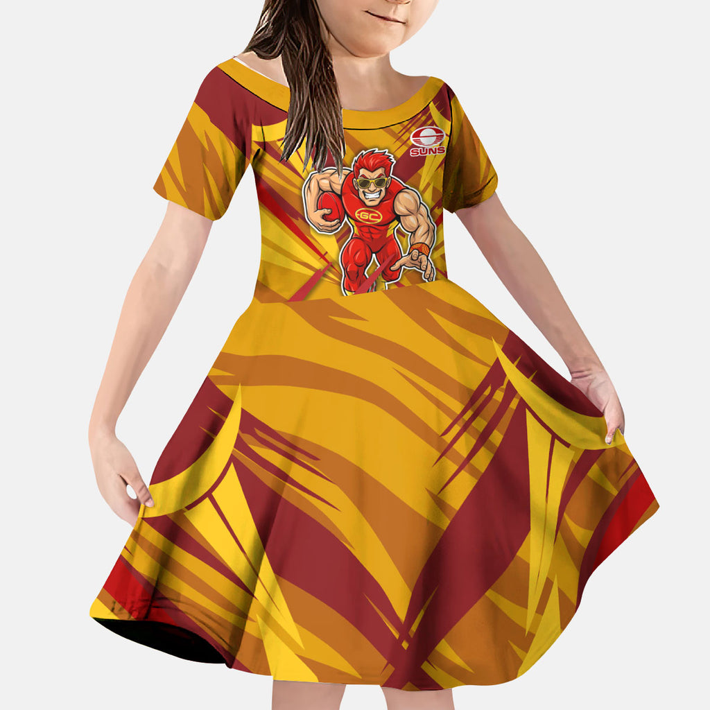 Gold Coast Suns Australian Football Kid Short Sleeve Dress Heroic Solar Mascot - Bold Team Colors