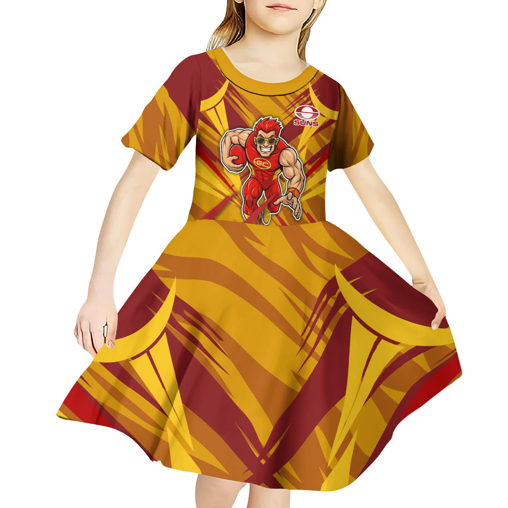 Gold Coast Suns Australian Football Kid Short Sleeve Dress Heroic Solar Mascot - Bold Team Colors
