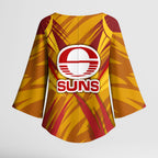 Gold Coast Suns Australian Football Kimono Sleeve Blouse Heroic Solar Mascot - Bold Team Colors