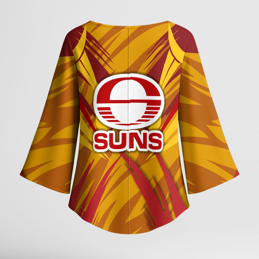 Gold Coast Suns Australian Football Kimono Sleeve Blouse Heroic Solar Mascot - Bold Team Colors