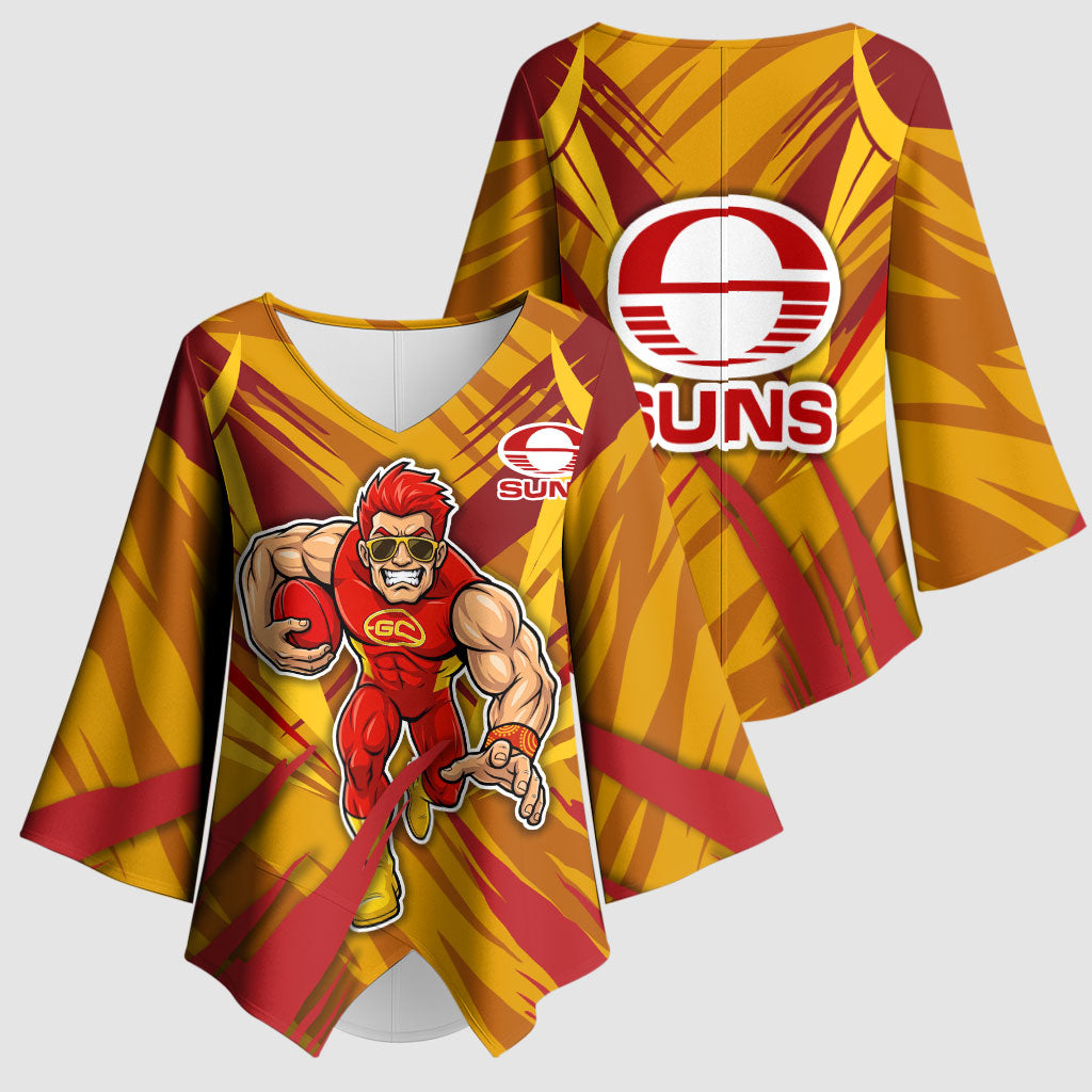 Gold Coast Suns Australian Football Kimono Sleeve Blouse Heroic Solar Mascot - Bold Team Colors