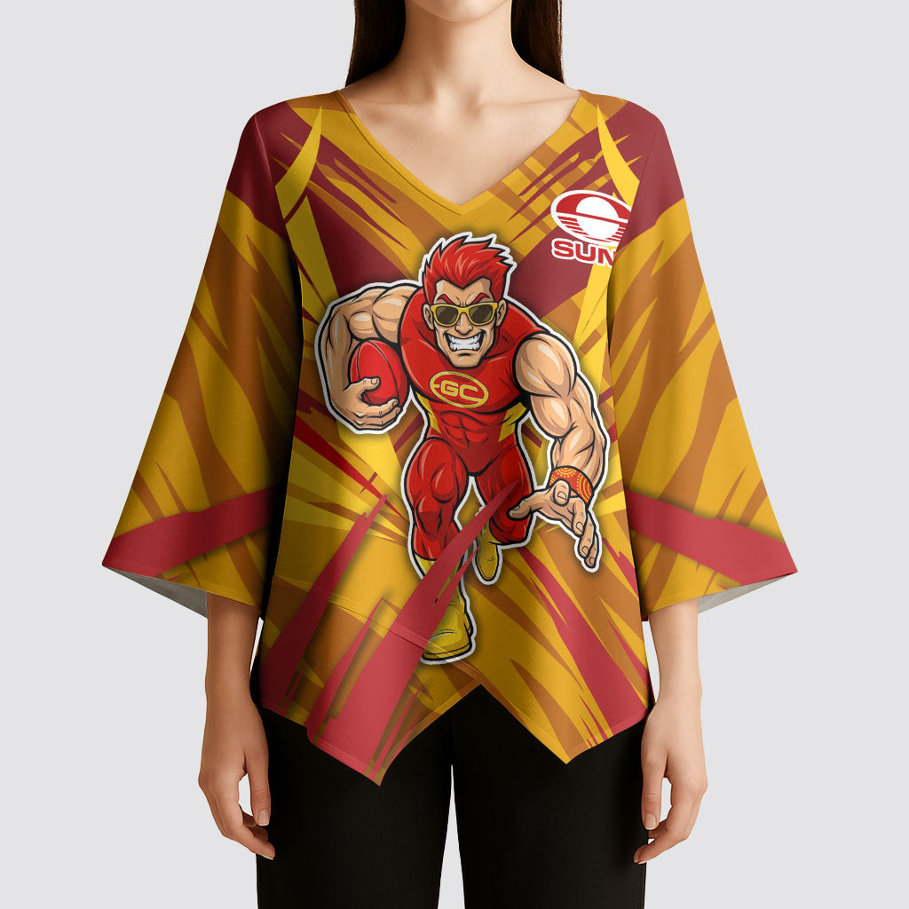 Gold Coast Suns Australian Football Kimono Sleeve Blouse Heroic Solar Mascot - Bold Team Colors