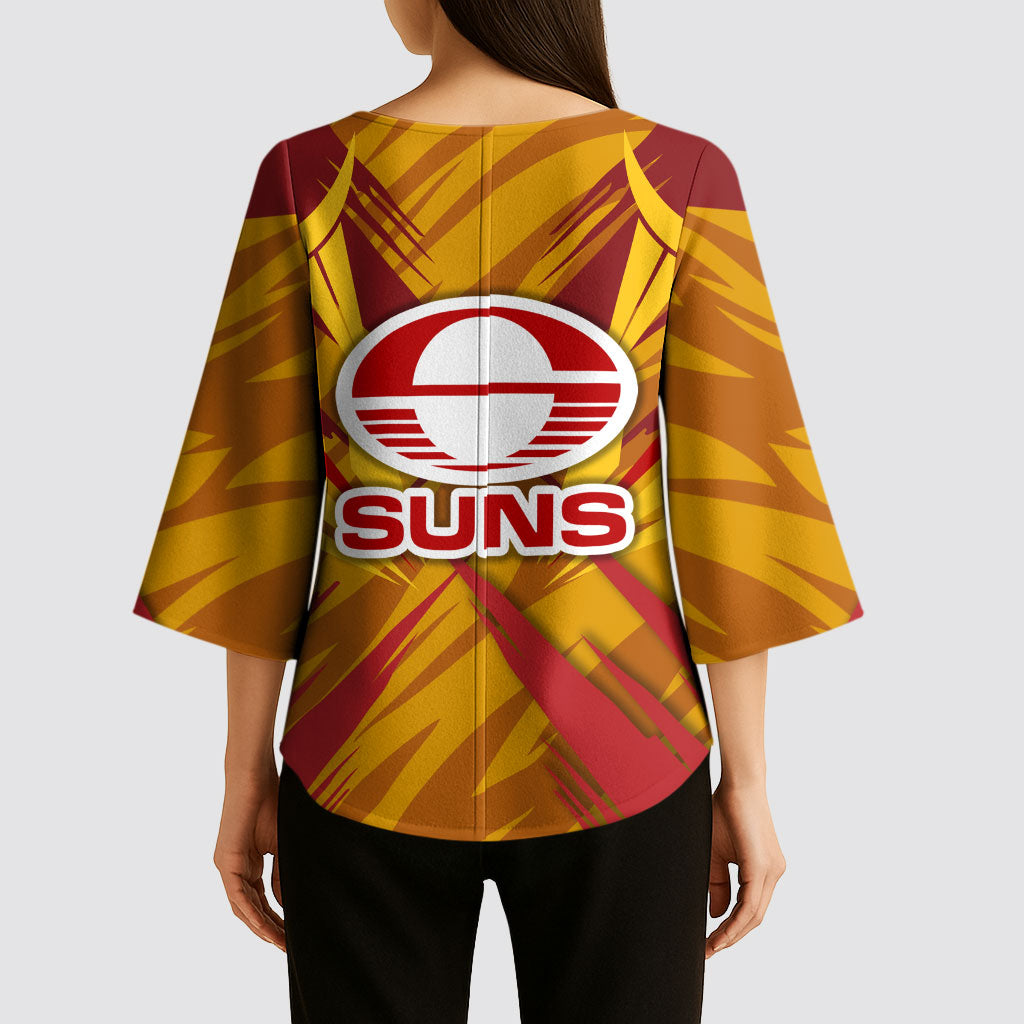 Gold Coast Suns Australian Football Kimono Sleeve Blouse Heroic Solar Mascot - Bold Team Colors