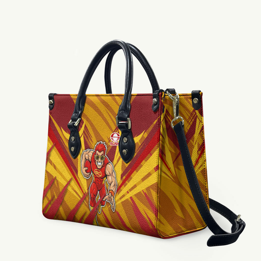 Gold Coast Suns Australian Football Leather Bag Heroic Solar Mascot - Bold Team Colors