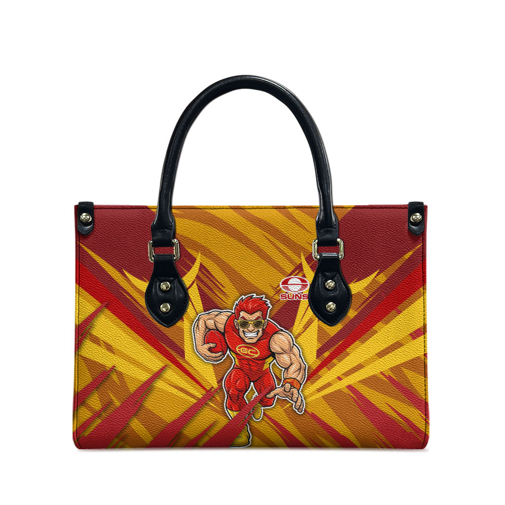 Gold Coast Suns Australian Football Leather Bag Heroic Solar Mascot - Bold Team Colors