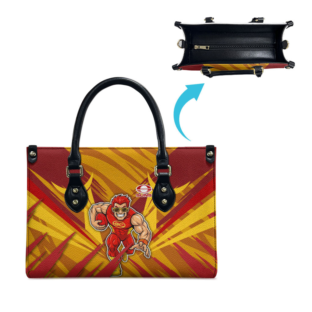 Gold Coast Suns Australian Football Leather Bag Heroic Solar Mascot - Bold Team Colors