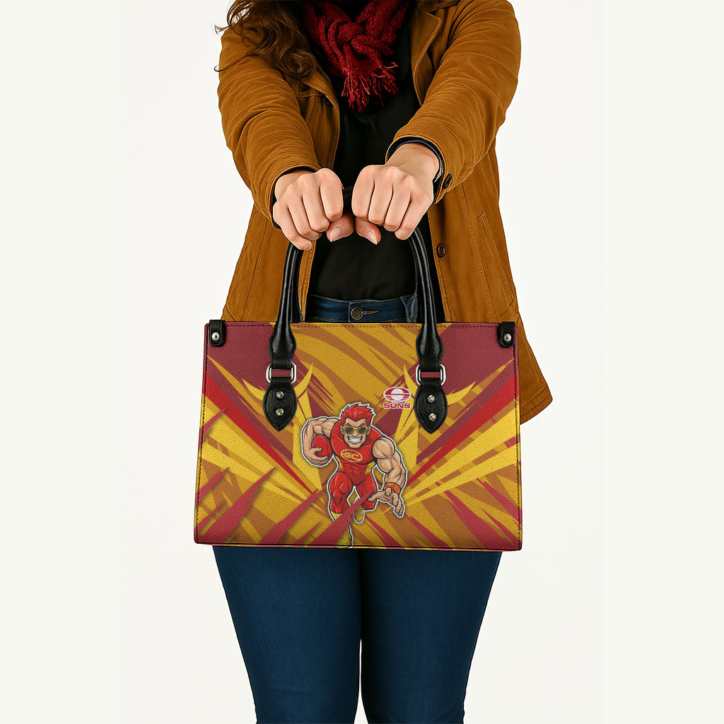 Gold Coast Suns Australian Football Leather Bag Heroic Solar Mascot - Bold Team Colors