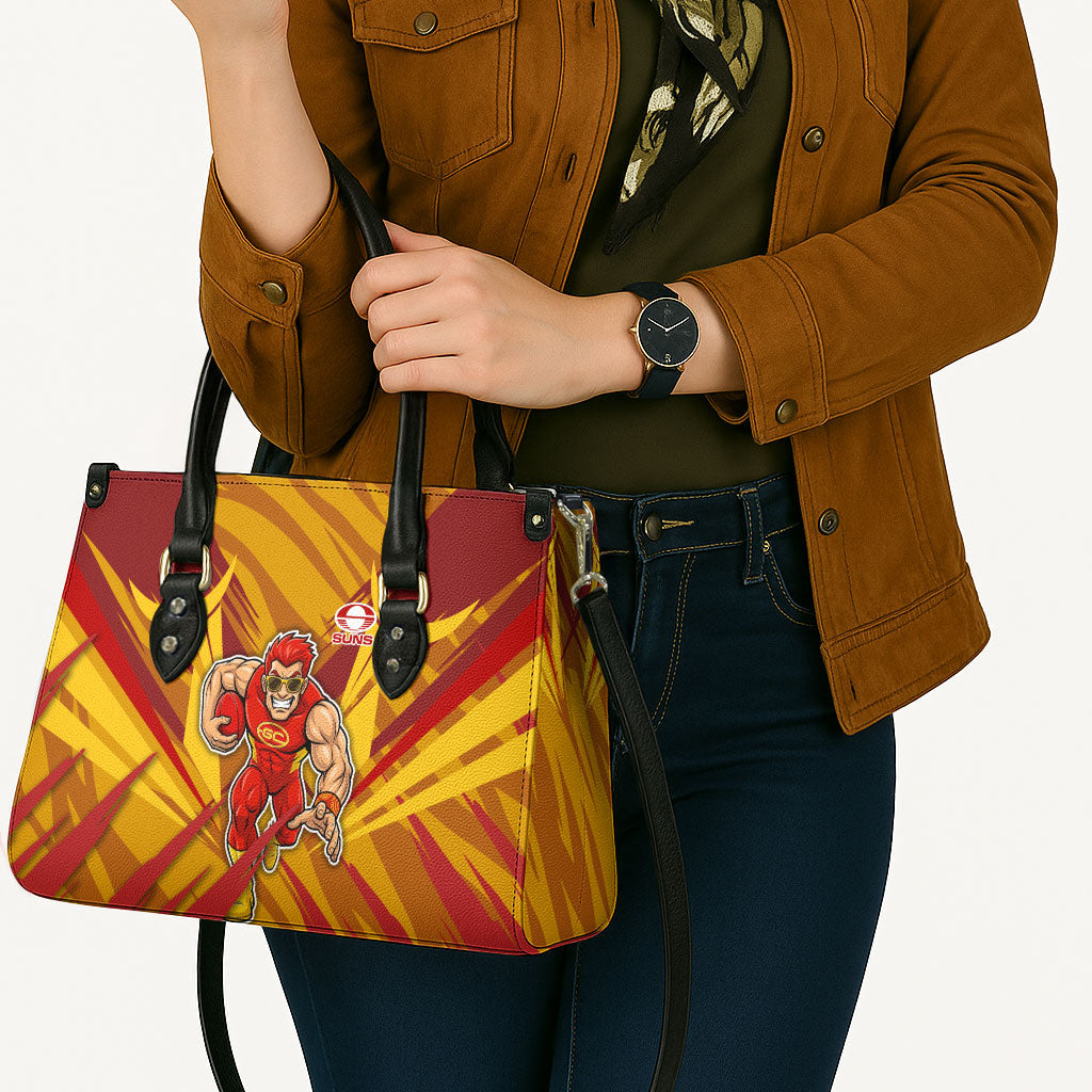 Gold Coast Suns Australian Football Leather Bag Heroic Solar Mascot - Bold Team Colors