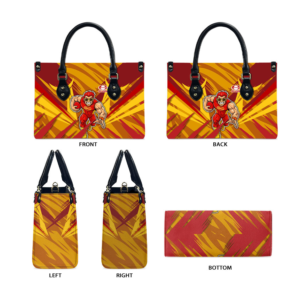 Gold Coast Suns Australian Football Leather Bag Heroic Solar Mascot - Bold Team Colors