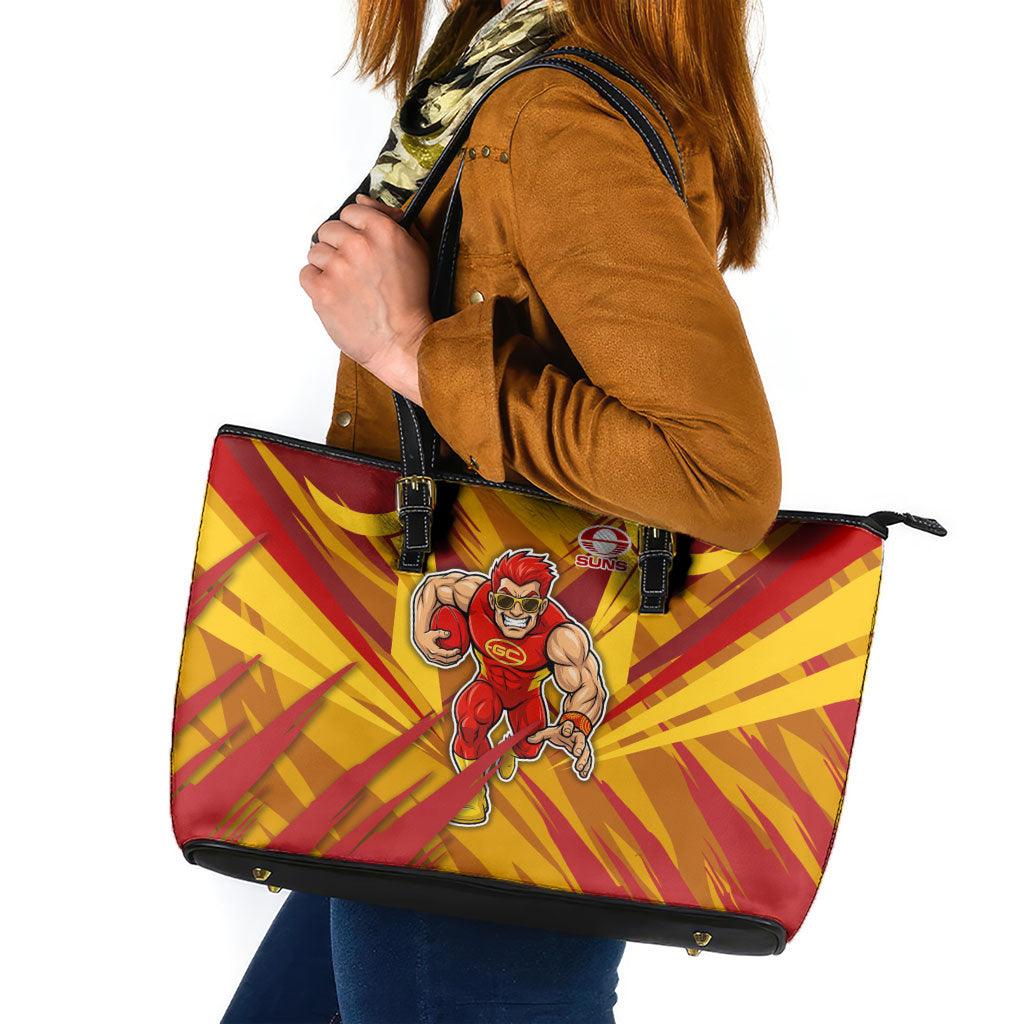 Gold Coast Suns Australian Football Leather Tote Bag Heroic Solar Mascot - Bold Team Colors