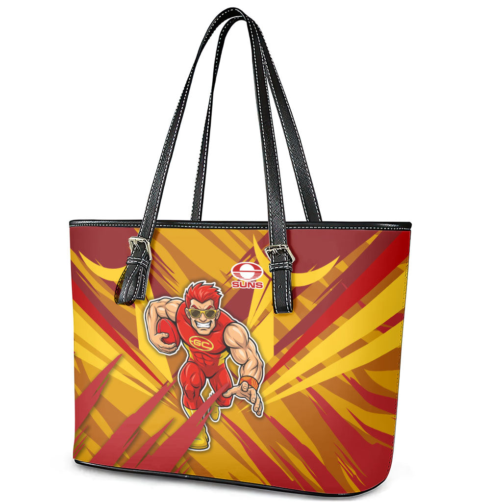 Gold Coast Suns Australian Football Leather Tote Bag Heroic Solar Mascot - Bold Team Colors