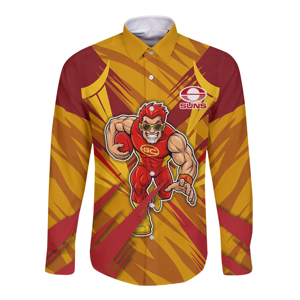 Gold Coast Suns Australian Football Long Sleeve Button Shirt Heroic Solar Mascot - Bold Team Colors