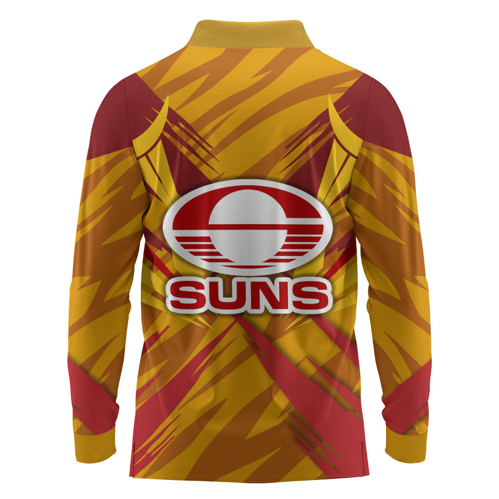 Gold Coast Suns Australian Football Long Sleeve Polo Shirt Heroic Solar Mascot - Bold Team Colors