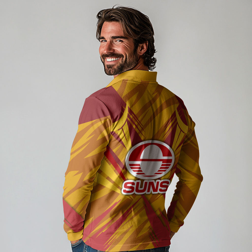 Gold Coast Suns Australian Football Long Sleeve Polo Shirt Heroic Solar Mascot - Bold Team Colors
