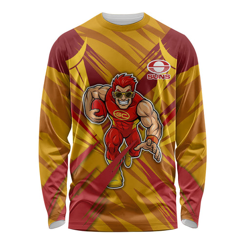 Gold Coast Suns Australian Football Long Sleeve Shirt Heroic Solar Mascot - Bold Team Colors