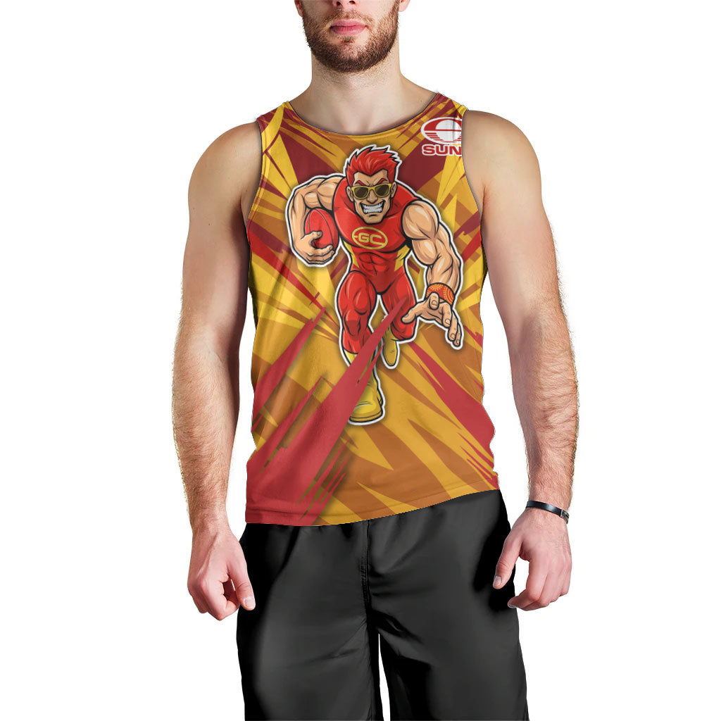 Gold Coast Suns Australian Football Men Tank Top Heroic Solar Mascot - Bold Team Colors
